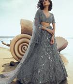 Grey embroidered net Semi Stitched Lehenga
