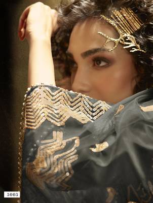 Grey sequins embroidered net Semi Stitched Bridal Lehenga 4