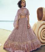 Lilac embroidered net Semi Stitched Bridal Lehenga