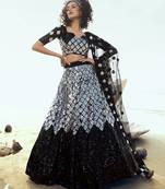 tempting wheat Black sequins embroidered net semi stitched lehenga