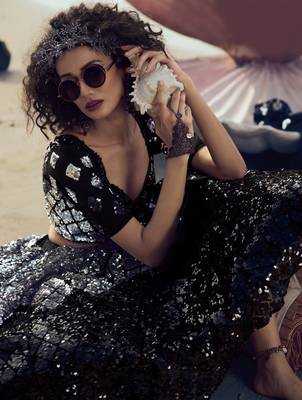tempting wheat Black sequins embroidered net semi stitched lehenga 2