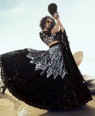 tempting wheat Black sequins embroidered net semi stitched lehenga 3