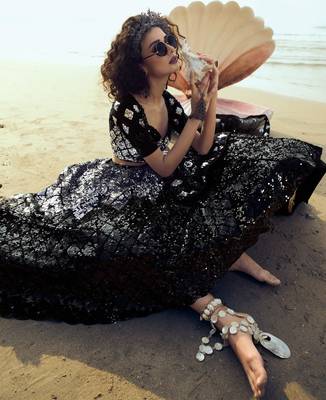 tempting wheat Black sequins embroidered net semi stitched lehenga 4