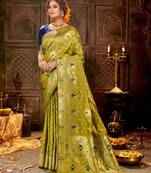 Olive woven banarasi silk saree with blouse