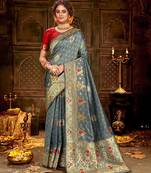 Grey woven banarasi silk saree with blouse