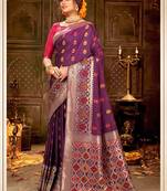Purple woven banarasi silk saree with blouse