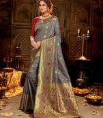Grey woven banarasi silk saree with blouse