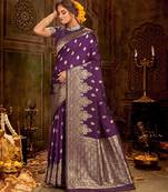 Violet woven banarasi silk saree with blouse