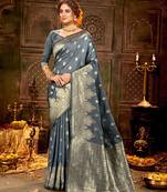Grey woven banarasi silk saree with blouse