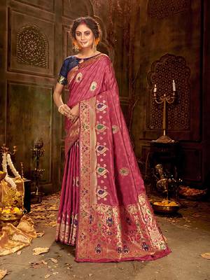 Rust woven banarasi silk saree with blouse 1