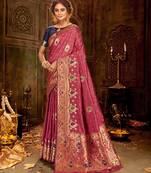 Rust woven banarasi silk saree with blouse