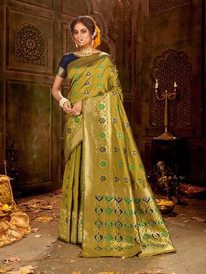 Olive woven banarasi silk saree with blouse 1