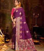 Wine woven banarasi silk saree with blouse