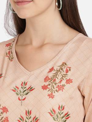 Vbuyz Women's Foil Print & Embroidered Anarkali Rayon Peach Kurti 6