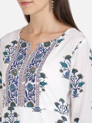 Vbuyz Women's Floral Print Straight Cotton White Kurta With Palazzo 5