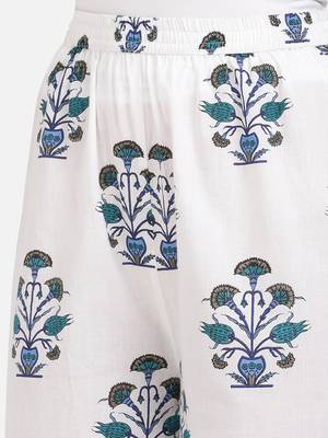 Vbuyz Women's Floral Print Straight Cotton White Kurta With Palazzo 6