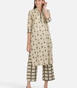 Vbuyz Women's Arrow Print Straight Cotton Beige Kurta With Palazzo