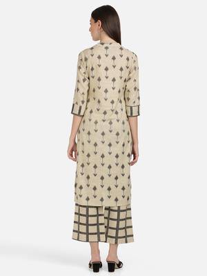 Vbuyz Women's Arrow Print Straight Cotton Beige Kurta With Palazzo 2