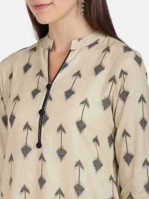 Vbuyz Women's Arrow Print Straight Cotton Beige Kurta With Palazzo 5
