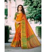 Orange Color Woven Designer Chanderi Silk Saree With Blouse Piece