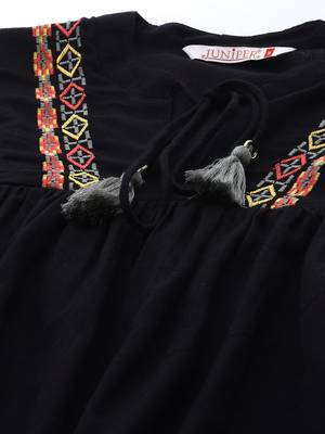 Black Cotton Moss Embroidered Flared Top 5