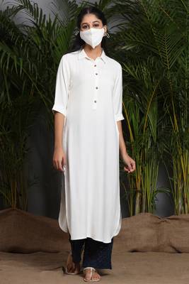 Offwhite Rayon Dobby A-Line Kurta 1
