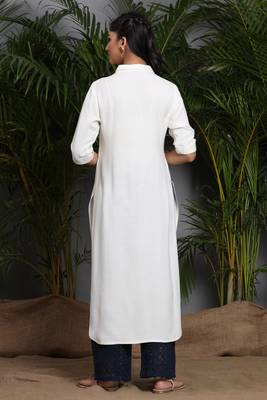 Offwhite Rayon Dobby A-Line Kurta 2