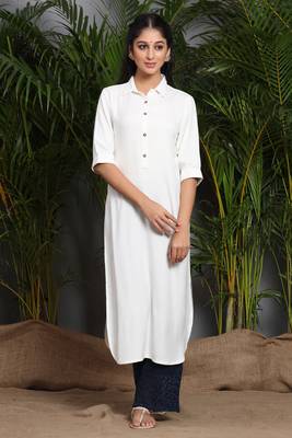 Offwhite Rayon Dobby A-Line Kurta 3