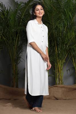 Offwhite Rayon Dobby A-Line Kurta 5