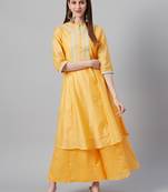 Mustard Chanderi Silk Embroidered Straight Kurta