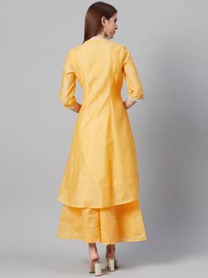 Mustard Chanderi Silk Embroidered Straight Kurta 2