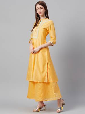 Mustard Chanderi Silk Embroidered Straight Kurta 4