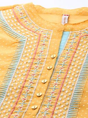 Mustard Chanderi Silk Embroidered Straight Kurta 5