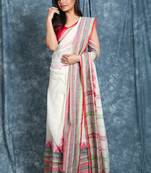 White woven cotton saree with blouse