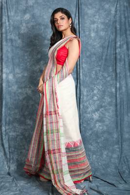 White woven cotton saree with blouse 2