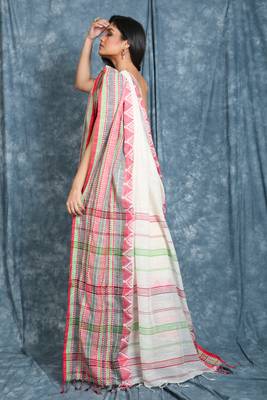 White woven cotton saree with blouse 3
