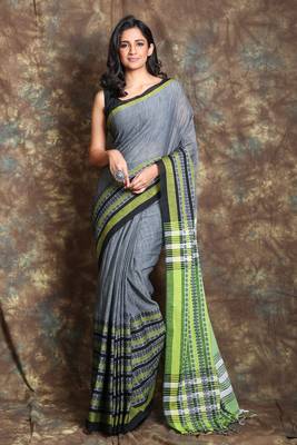 Grey woven cotton saree with blouse 1