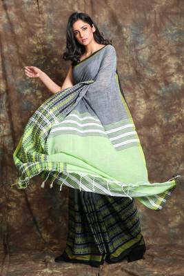 Grey woven cotton saree with blouse 2
