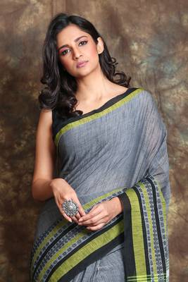 Grey woven cotton saree with blouse 4