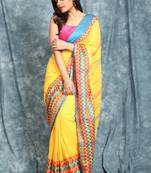 Yellow woven cotton saree with blouse