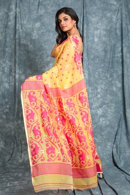 Light yellow jamdani saree with all over work 2