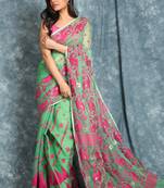 Light green woven blended cotton saree