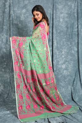 Light green woven blended cotton saree 2