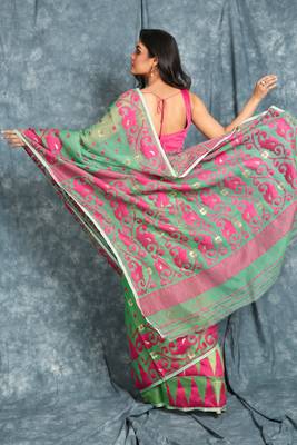 Light green woven blended cotton saree 3