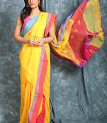 Yellow woven cotton saree with blouse