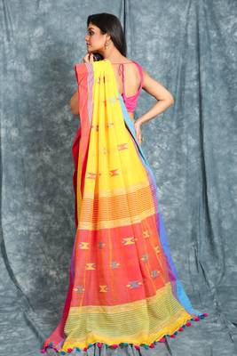 Yellow woven cotton saree with blouse 3