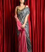 Dark grey patli pallu cotton silk saree with blouse