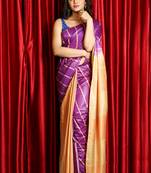 Purple patli pallu cotton silk saree with blouse