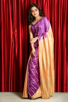 Purple patli pallu cotton silk saree with blouse