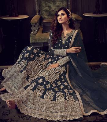 Blue embroidered net salwar 2
